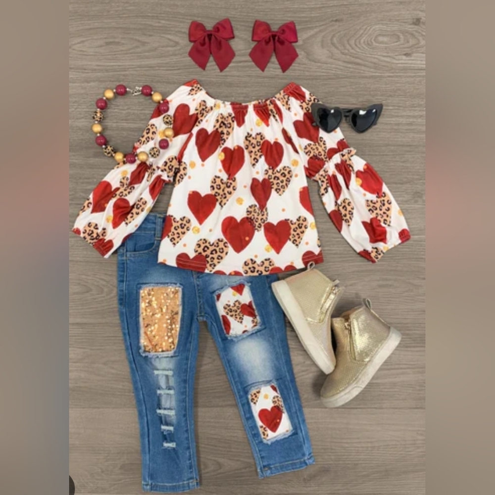 Sparkle In Pink Red Cheetah hearts distress